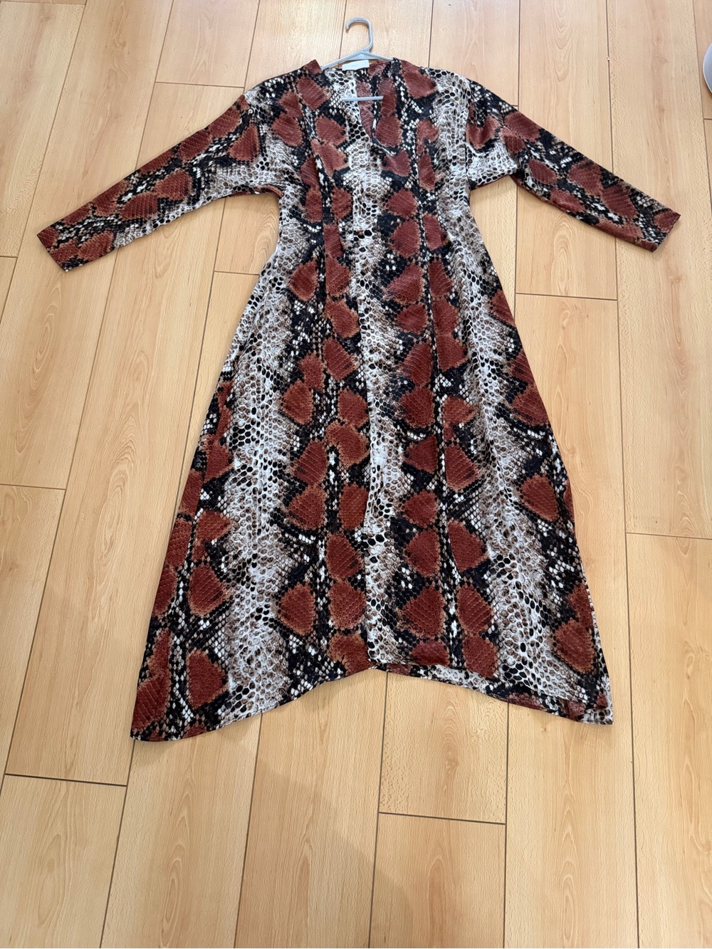 Mango Long-Sleeve Maxi Dress in Rust and Black Snake Print